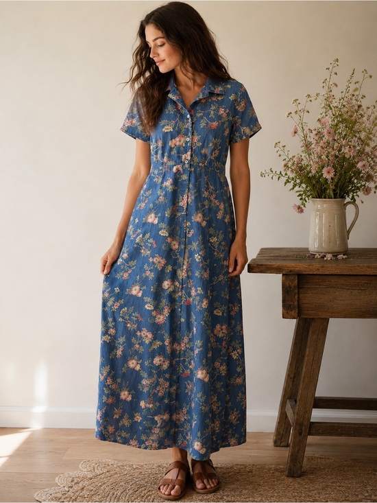 Liz Claiborne Dresses & Skirts - Vintage Liz Claiborne Floral Denim Maxi Shirt Dress Cottagecore Size 14